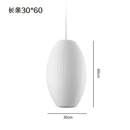 Oval white ribbed bubble silk pendant chandelier with elongated design for dining room decorbites bubble silk