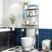 DecorBites™ silver metal 3-tier over toilet storage shelf maximizing vertical space for towels and toiletries