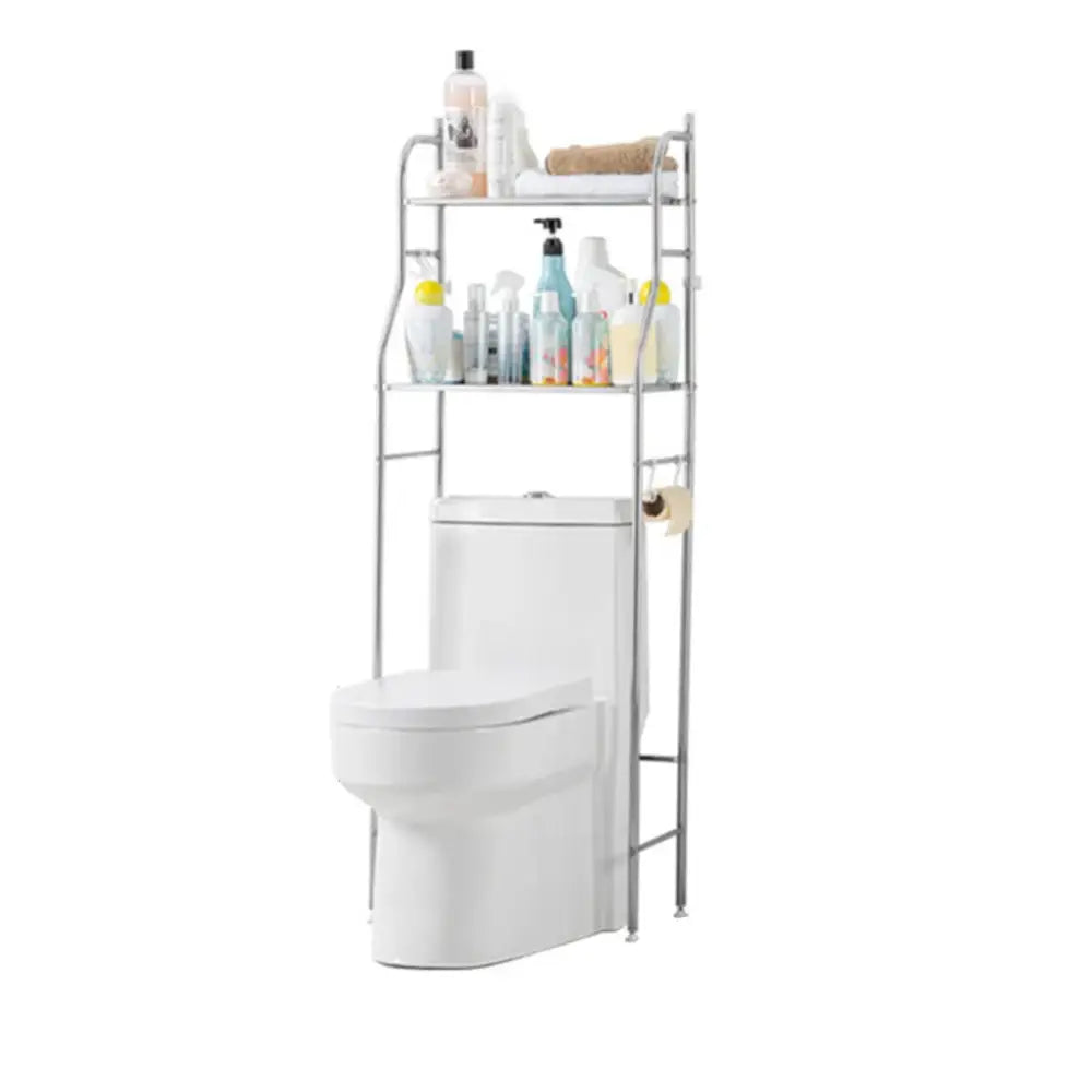 Silver metal 3-tier decorbites storage shelf with side towel holder designed for vertical space toilet storage