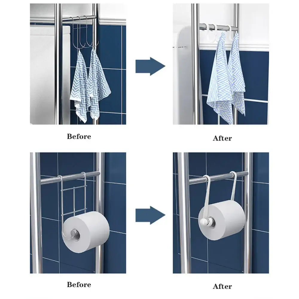 White plastic toilet paper holder with looped handle and spindle for rolls in decorbites vertical space toilet storage shelf