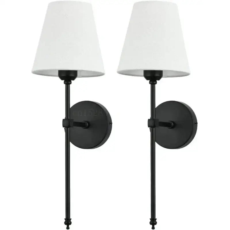 Pair of black wrought iron wall lamp sconces with white fabric shades for decorbites contemporary led bedroom decor