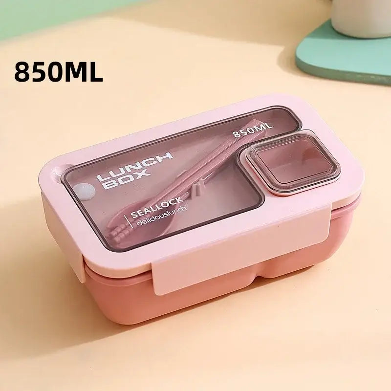 Pink plastic decorbites bento box set with transparent lid 850ml capacity for kitchen food storage