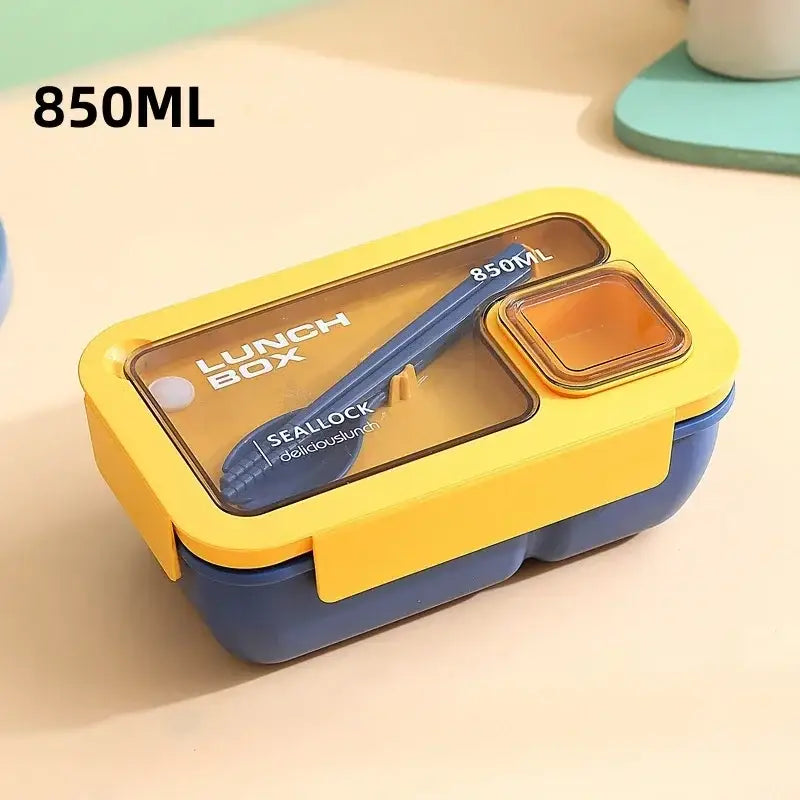 Yellow and blue seallock bento box set with transparent lid 850ml capacity from decorbites kitchen food container line