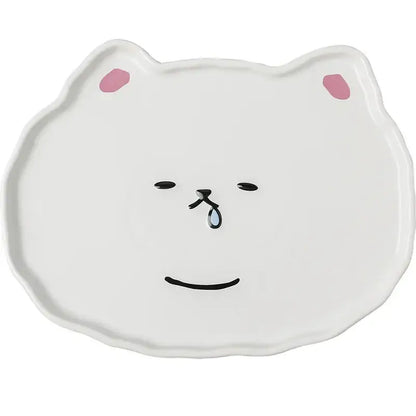 White ceramic bear face plate with pink ears and black features for dining room decorbites cloud tulip tableware