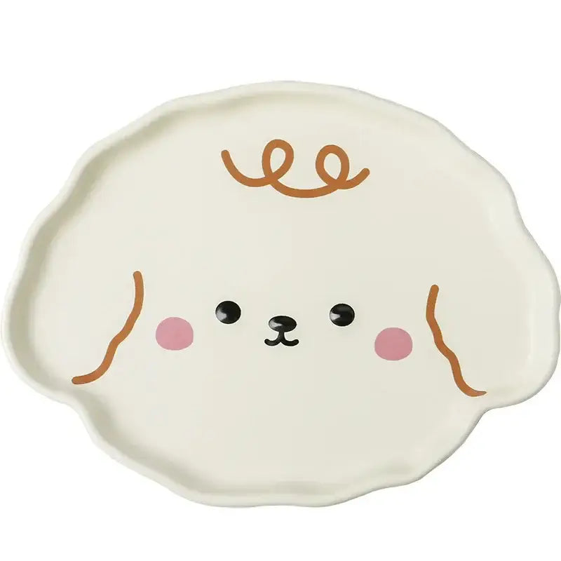 Cream-colored ceramic plate with pastel blue decorbites cloud tulip cartoon dog design for dining room tableware