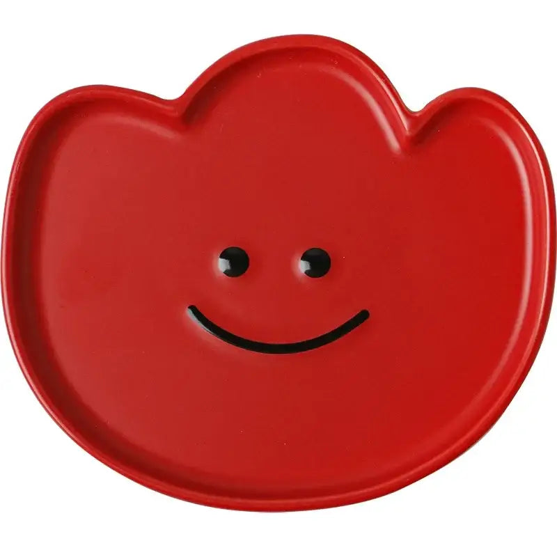 Red cloud-shaped ceramic plate with smiling face design for decorbites cloud tulip cartoon dog tableware use
