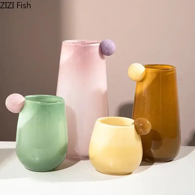 Pastel bubble colorful glass vase with rounded glossy spheres attached for stylish living room decor