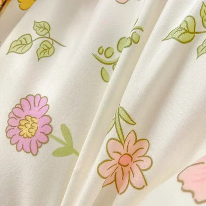 White fabric bedding set with pastel bunny and delicate pink yellow flower cartoon print for bedroom decorbites decor