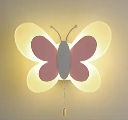 Pastel pink and cream butterfly girl room lamp with golden pull chain decorative wall sconce for bedroom decorbites butterfly girl