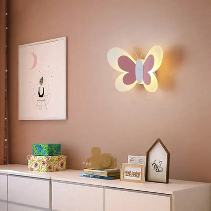 Pastel pink and cream butterfly girl room lamp wall sconce with soft glowing light for bedroom decorbites butterfly girl decor