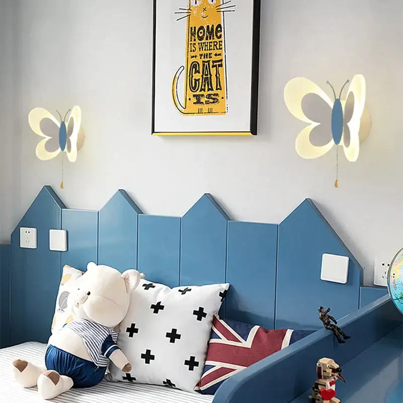 Blue pastel butterfly wall lamp with soft glow and hanging tassel for kids bedroom decorbites butterfly wall lamp