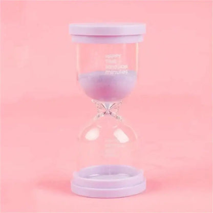 Lavender pastel colorful glass hourglass sand timer with happy time print for kids bedroom decorbites hourglass sand