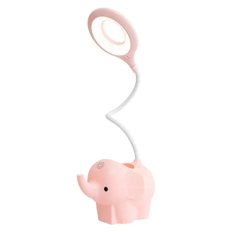 Pastel pink decorbites elephant led table lamp with flexible neck and circular light head for eye protection and learning light