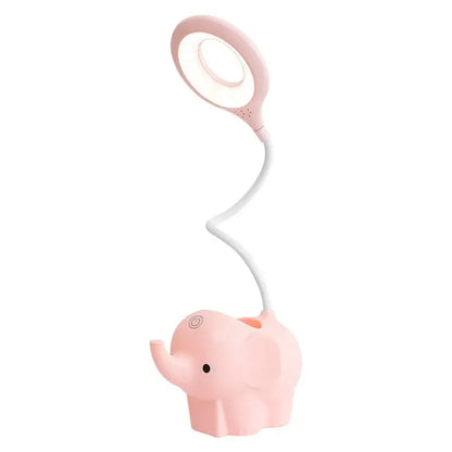 Pink pastel elephant led table lamp with flexible neck and circular light head for bedroom eye protection decorbites elephant led