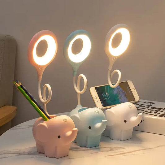 Pastel-colored decorbites elephant led table lamps with flexible necks and circular led lights for eye protection and learning