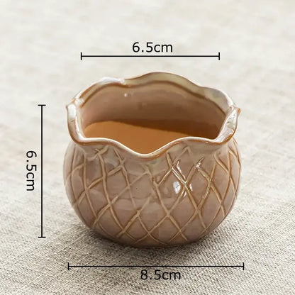 Beige lotus flower ceramic planter with wavy rim and diamond texture for decorbites lotus flower bedroom decor