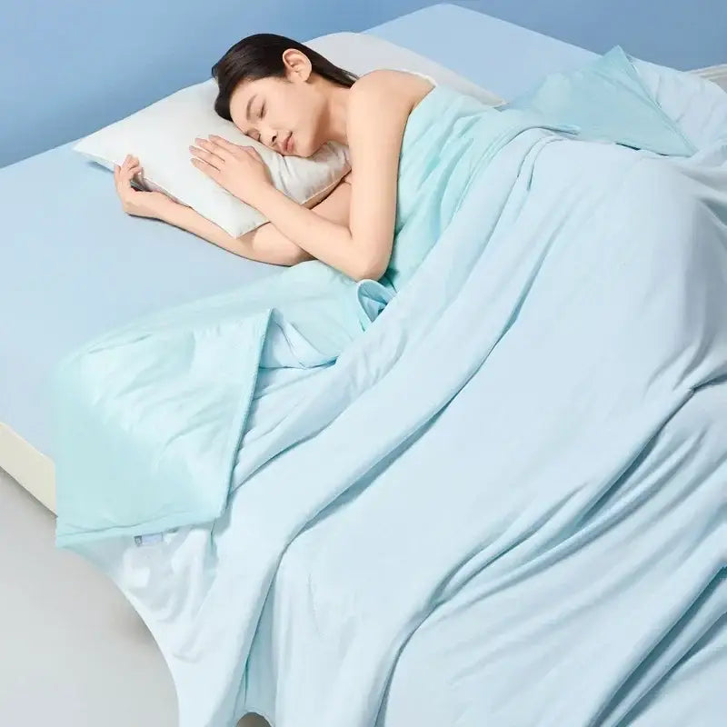 Light blue soft-textured duvet cover set with matching pillowcase for decorbites green summer cooling bedding