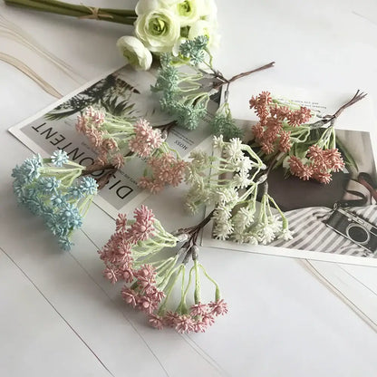 Pastel multi color decorative vase set with artificial fabric flower sprigs in soft pink blue and white for living room decorbites decor