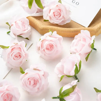 Delicate pink artificial flowers with soft layered petals and green stems from decorbites 100pcs multicolor silk set for wedding decor