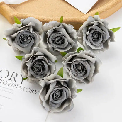 Five artificial gray roses with layered petals and green leaves from decorbites 100pcs multicolor silk flowers wedding decor