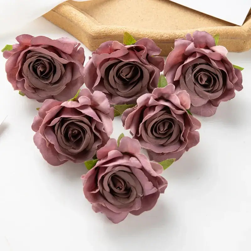 Six mauve artificial flowers with layered petals and green stems from decorbites 100pcs multicolor silk wedding decor