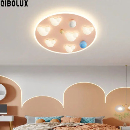 Pastel pink oval ceiling light with white and blue spherical accents for decorbites cloud shape ceiling bedroom decor