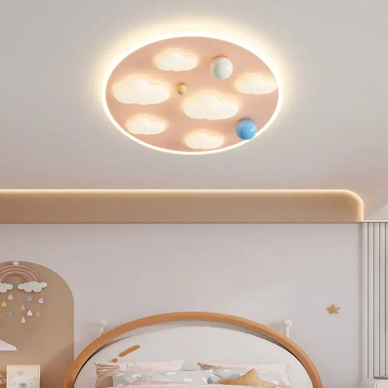 Pastel pink cloud shape ceiling lights with oval design and colorful spherical accents for decorbites bedroom decor