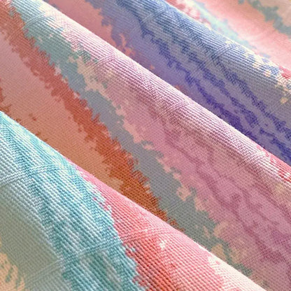 Pastel pink and blue cotton striped fitted sheet with soft tie-dye texture ideal for bedroom bedding decorbites cotton striped