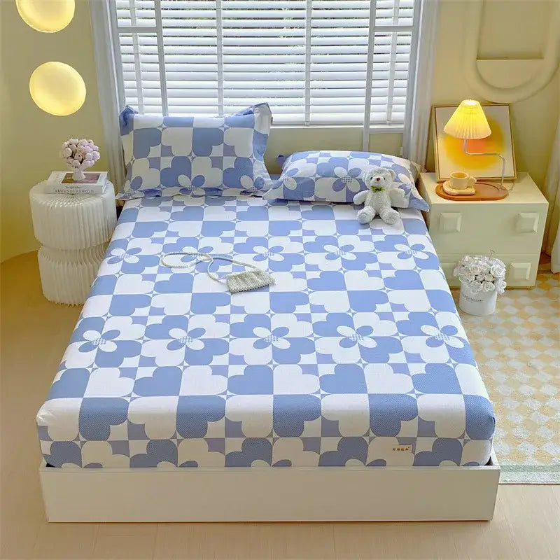 Pastel pink and blue decorbites cotton striped fitted sheet with blue and white floral pattern in soft fabric material