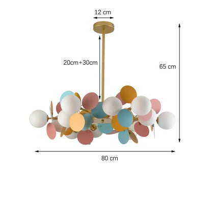 Pastel spherical colorful chandelier pendant lamp with gold-toned metal frame for dining room decorbites colorful chandelier