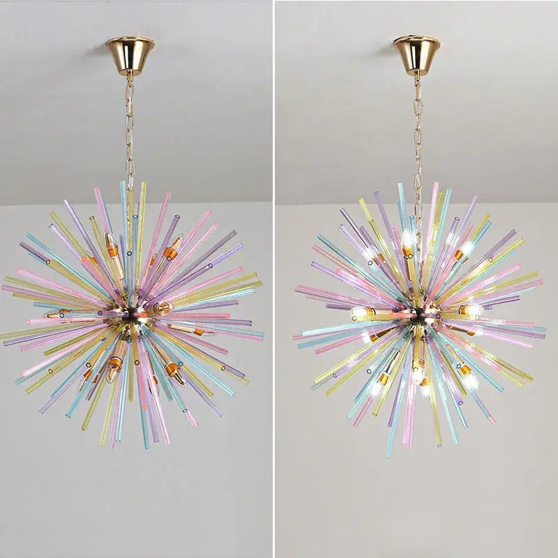 Pastel starburst dandelion chandelier glass pendant light with gold-toned metal frame for bedroom decorbites dandelion chandelier