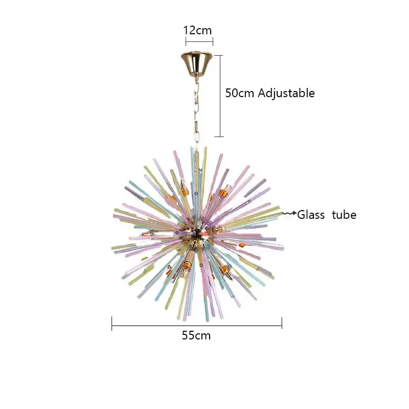 Pastel starburst dandelion chandelier glass pendant light with brass ceiling mount and adjustable chain for bedroom decorbites dandelion chandelier
