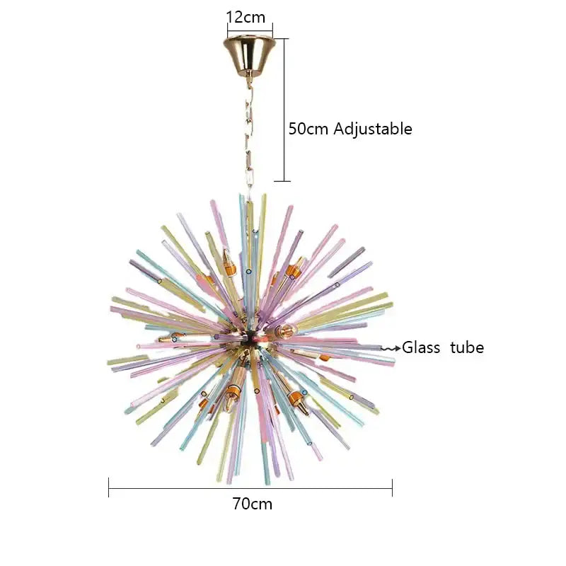 Pastel starburst dandelion chandelier pendant light with glass tubes and gold-toned fixture for bedroom decorbites dandelion chandelier