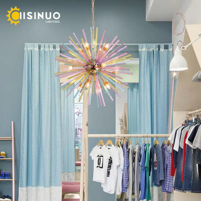 Pastel starburst dandelion chandelier glass pendant light in vibrant multi-colored design for bedroom decorbites dandelion chandelier