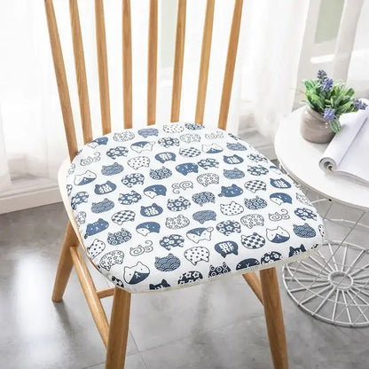 Blue and white cat patterned decorbites cotton hemp chair cushion for dining chair wooden seating comfort