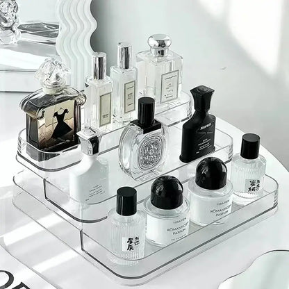 DecorBites™ clear acrylic 3 tier perfume and cosmetic organizer stand compact size storage rack for fragrances