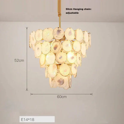 Pink agate decorbites agate designer led chandelier with gold-toned layered translucent discs for dining room decor