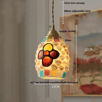 Pink and lavender mosaic glass ball led pendant light with colorful seashell decorbites glass ball design for kitchen decor