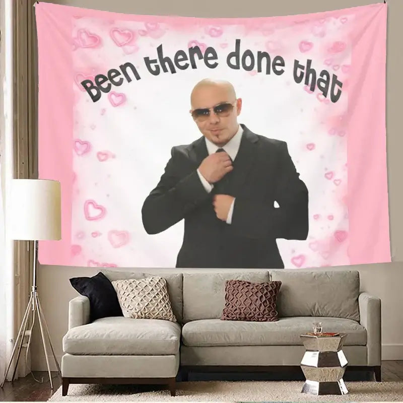 Pink and purple bulldog fun tapestry bedroom wall hanging with pink wall tapestry featuring bald man and text been there done that decorbites bulldog fun