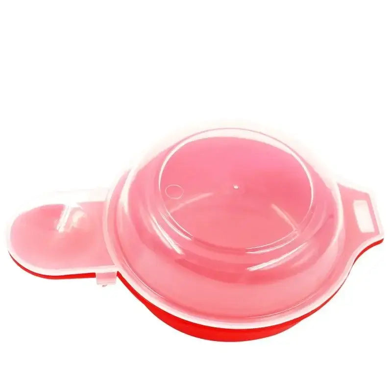 Pink and red silicone easy eggwich microwave egg cooker with clear lid for quick kitchen burger press use