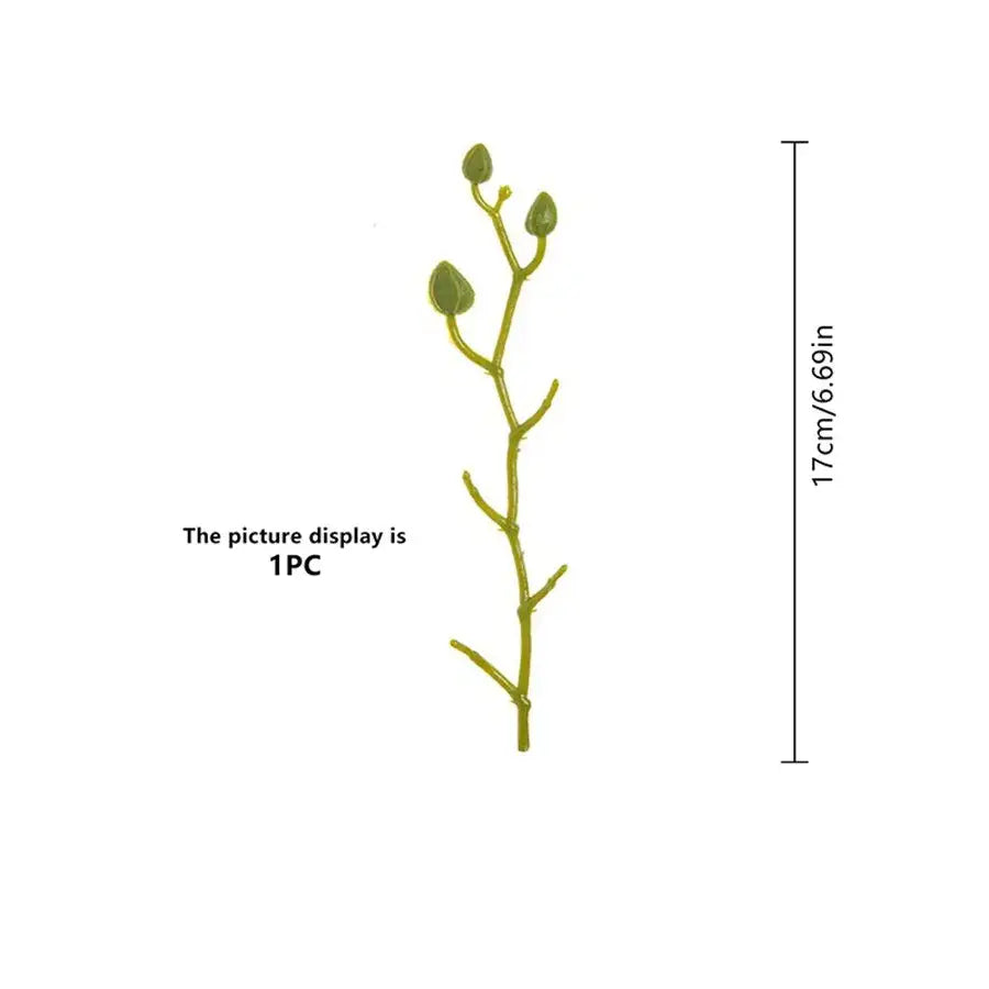 Green plastic artificial flower stems with three budding flowers for pink and white wedding garden arch decor