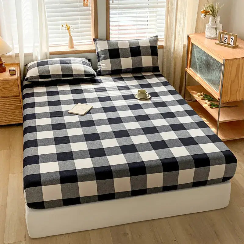 Black white and gray checkered snug fit fitted sheet complementing decorbites cotton stripe fitted bedroom mattress cover