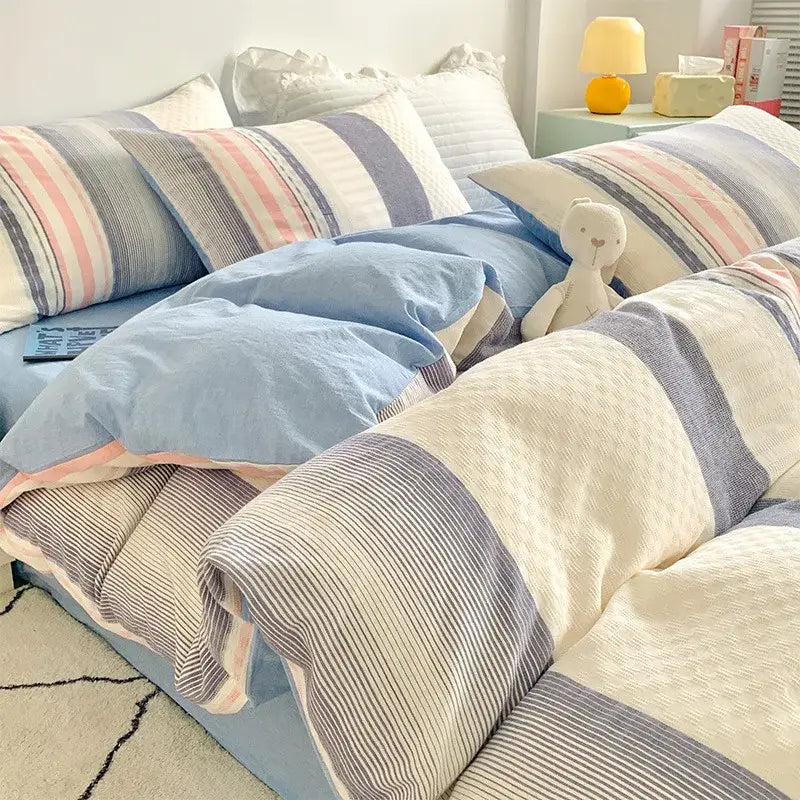 Pastel blue and striped duvet set made of soft cotton jacquard fabric for bedding set and decorbites cotton jacquard decor