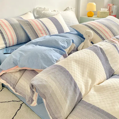 Pastel blue and striped duvet set made of soft cotton jacquard fabric for bedding set and decorbites cotton jacquard decor
