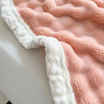 Soft pink throw blanket with white braided border decorbites cozy faux rabbit fur for bedroom decor