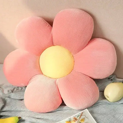 Pink corduroy flower-shaped lumbar support cushion with yellow center for decorbites daisy lumbar support living room decor