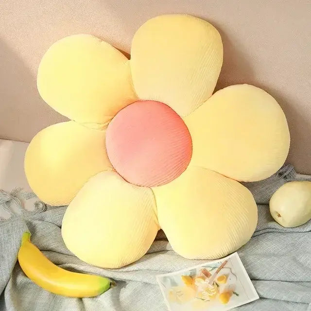 A plush yellow and pink daisy lumbar support flower cushion with corduroy texture for living room decorbites daisy lumbar