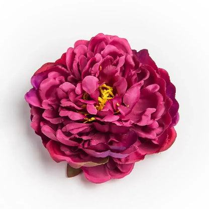 A lush deep magenta artificial big peony headwear flower with layered petals and bright yellow center for wedding decoration