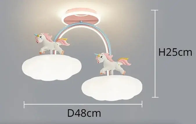 Pink and blue pastel decorbites cloud unicorn ceiling light fixture with cloud-shaped bases for children’s bedroom decor
