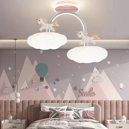 Pink and white pastel decorbites cloud unicorn ceiling light with soft glow for children’s bedroom decor